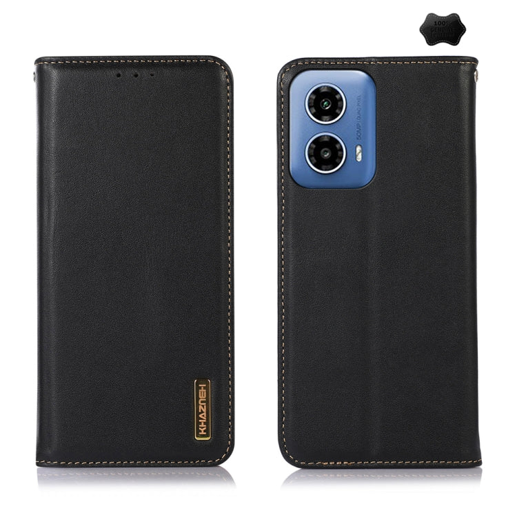 For Motorola Moto G34 KHAZNEH Nappa Top Layer Cowhide Leather Phone Case(Black)