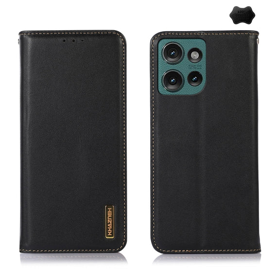 For Motorola Edge 50 Neo KHAZNEH Nappa Top Layer Cowhide Leather Phone Case(Black)