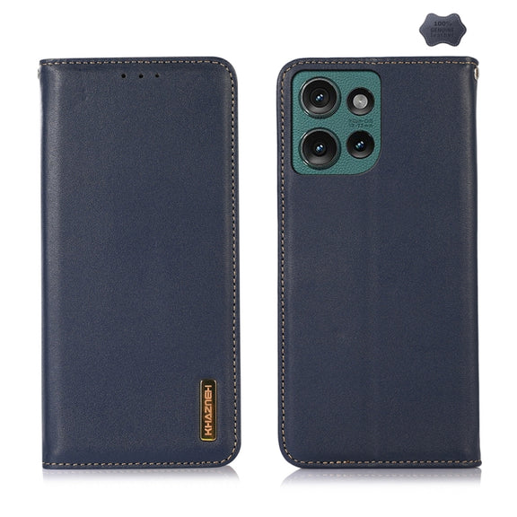 For Motorola Edge 50 Neo KHAZNEH Nappa Top Layer Cowhide Leather Phone Case(Blue)