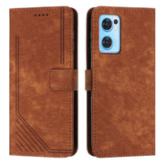 For OPPO Reno7 5G Global / Find X5 Lite Skin Feel Stripe Pattern Leather Phone Case with Lanyard(Brown)