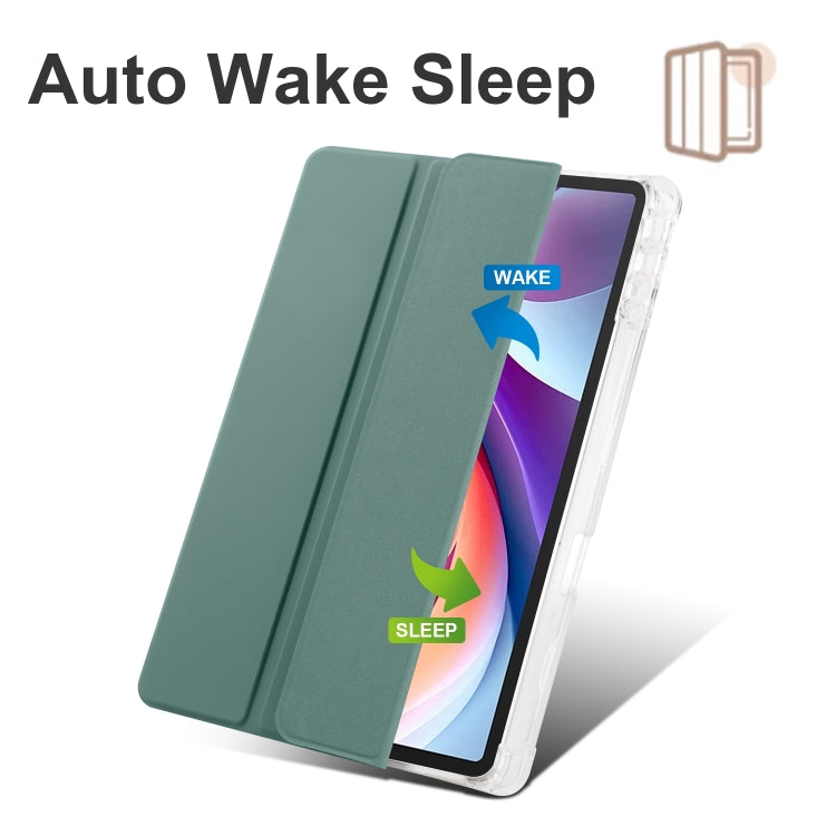 For Lenovo Tab M11 / Xiaoxin Pad 11 2024 3-fold Clear TPU Leather Tablet Case with Pen Slot(Deep Green)