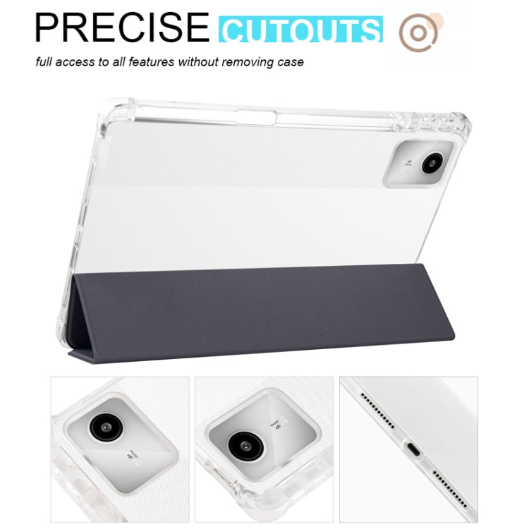 For Lenovo Tab M11 / Xiaoxin Pad 11 2024 3-fold Clear TPU Leather Tablet Case with Pen Slot(Black)