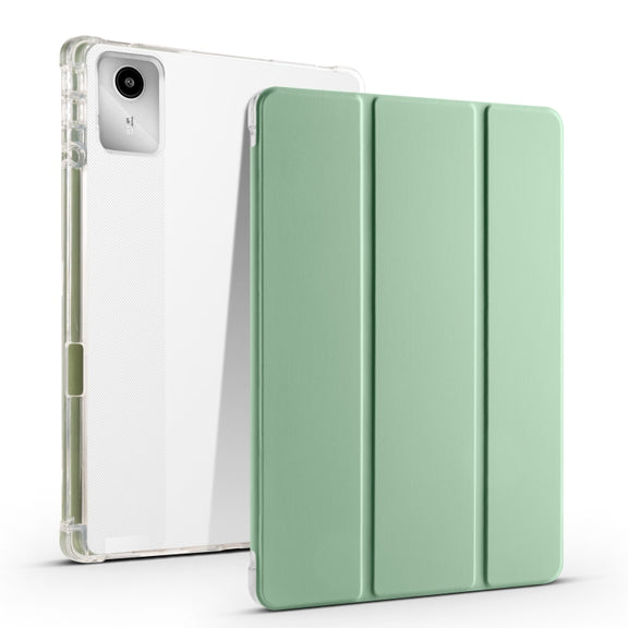 For Lenovo Tab M11 / Xiaoxin Pad 11 2024 3-fold Clear TPU Leather Tablet Case with Pen Slot(Green)