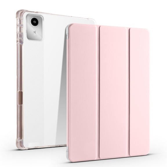 For Lenovo Tab M11 / Xiaoxin Pad 11 2024 3-fold Clear TPU Leather Tablet Case with Pen Slot(Pink)