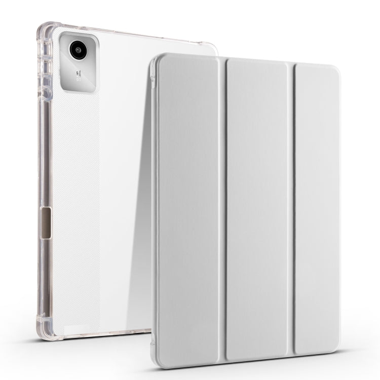 For Lenovo Tab M11 / Xiaoxin Pad 11 2024 3-fold Clear TPU Leather Tablet Case with Pen Slot(Space Grey)