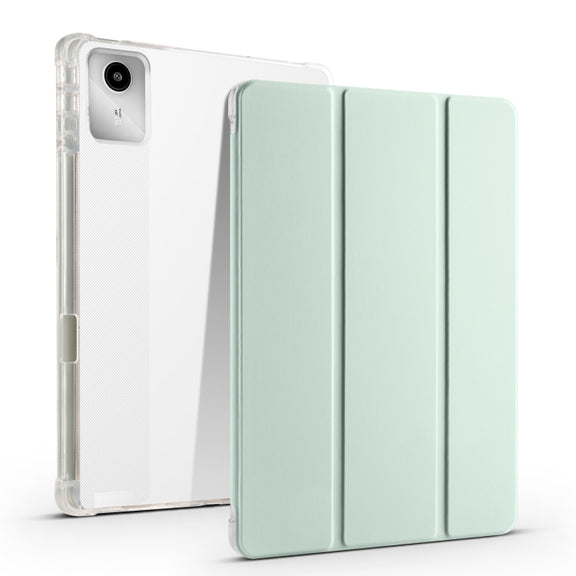 For Lenovo Tab M11 / Xiaoxin Pad 11 2024 3-fold Clear TPU Leather Tablet Case with Pen Slot(Light Green)