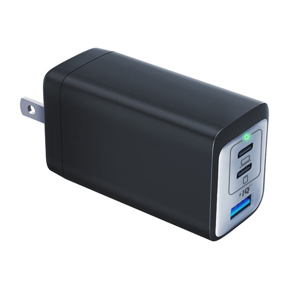 65W Dual PD USB-C / Type-C + USB 3-Port Gan Fast Charging Charger, Plug:US Plug(Black)
