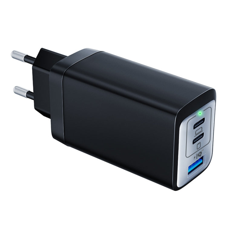65W Dual PD USB-C / Type-C + USB 3-Port Gan Fast Charging Charger, Plug:EU Plug(Black)