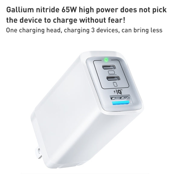 65W Dual PD USB-C / Type-C + USB 3-Port Gan Fast Charging Charger, Plug:EU Plug(Black)