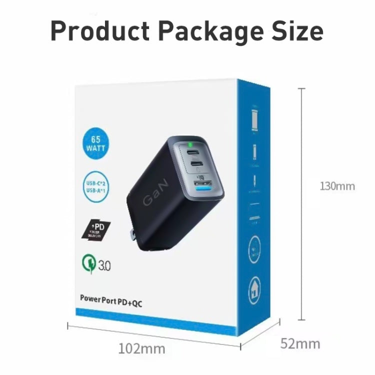 65W Dual PD USB-C / Type-C + USB 3-Port Gan Fast Charging Charger, Plug:EU Plug(Black)
