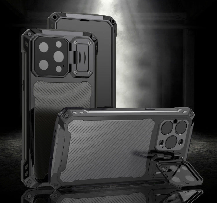 For iPhone 14 Pro RedPepper Silver Shield Series All-inclusive Lens Metal Phone Case(Black)