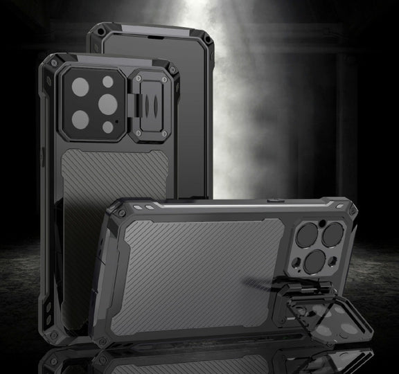For iPhone 14 Pro RedPepper Silver Shield Series All-inclusive Lens Metal Phone Case(Black)