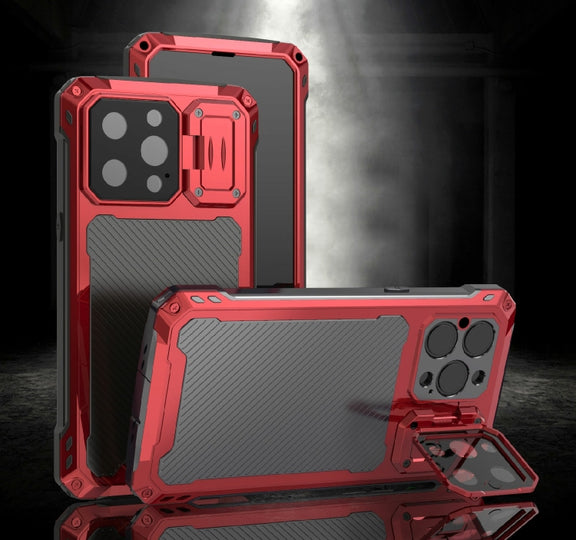 For iPhone 14 Pro Max RedPepper Silver Shield Series All-inclusive Lens Metal Phone Case(Red)