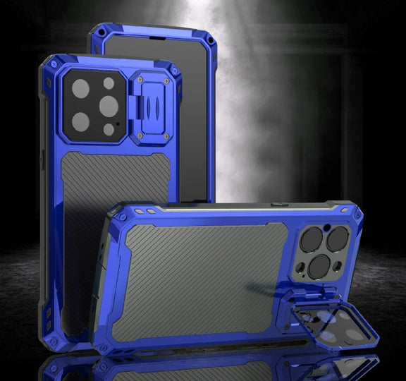 For iPhone 14 Pro Max RedPepper Silver Shield Series All-inclusive Lens Metal Phone Case(Blue)