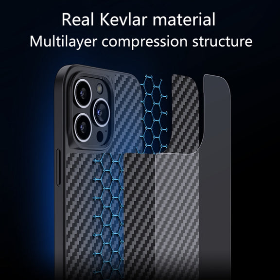 For iPhone 13 Pro Max wlons Magsafe Carbon Fiber Kevlar TPU Phone Case(Black)