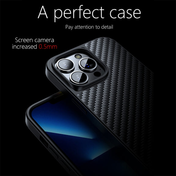 For iPhone 13 Pro Max wlons Magsafe Carbon Fiber Kevlar TPU Phone Case(Black)