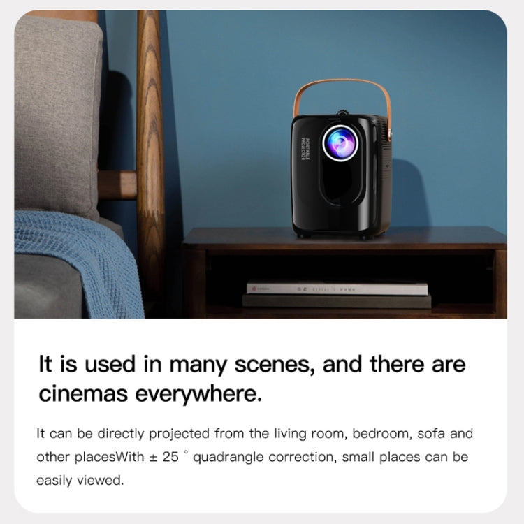 A007 Portable 1280 x 720 HD 113 ANSI Smart LED Projector, Plug:EU Plug(Black)