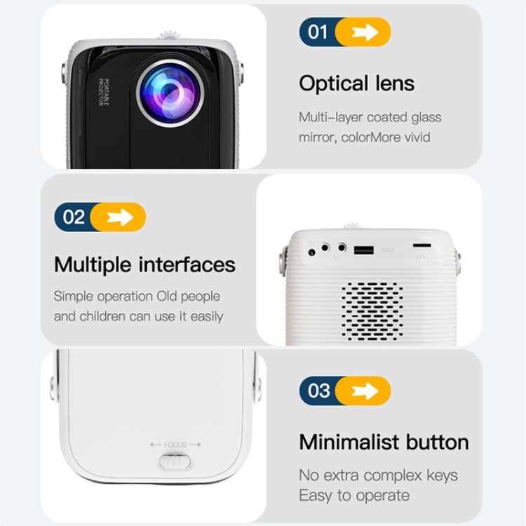 A007 Portable 1280 x 720 HD 113 ANSI Smart LED Projector, Plug:EU Plug(Black)