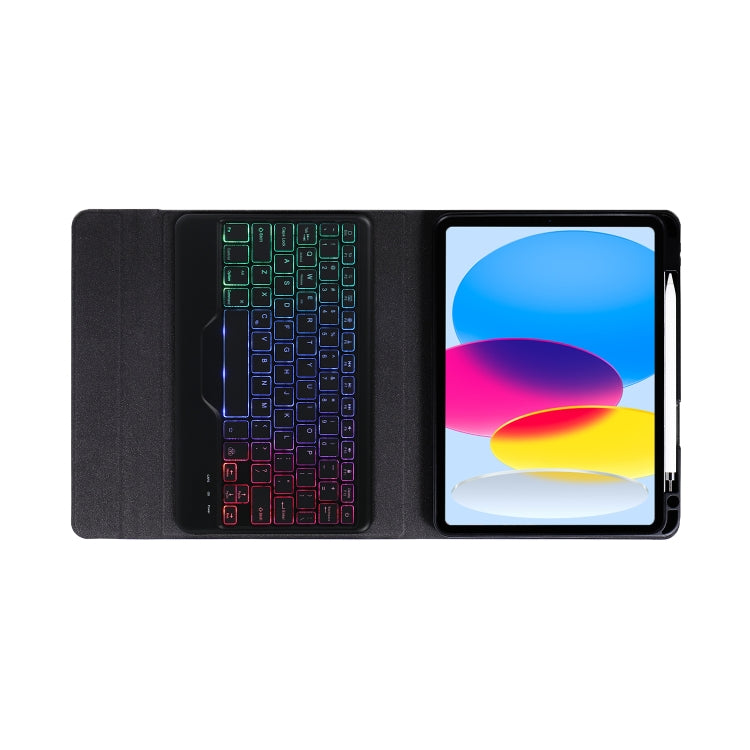 For iPad 10th Gen 10.9 2022 B10S Triangle Holder Three-color Backlight Bluetooth Keyboard Leather Case(Black)