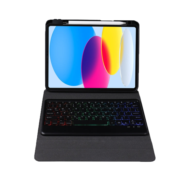 For iPad 10th Gen 10.9 2022 B10S Triangle Holder Three-color Backlight Bluetooth Keyboard Leather Case(Black)