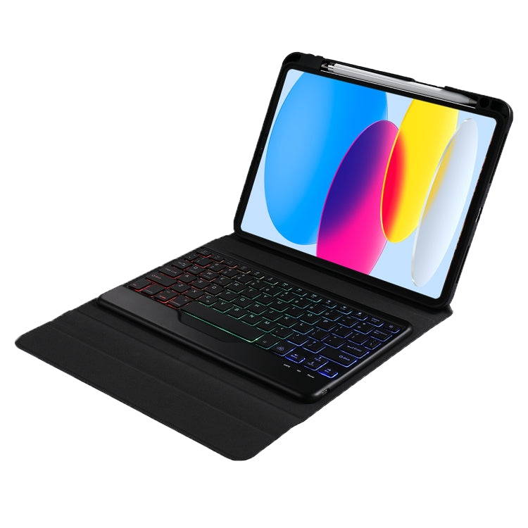 For iPad 10th Gen 10.9 2022 B10S Triangle Holder Three-color Backlight Bluetooth Keyboard Leather Case(Black)