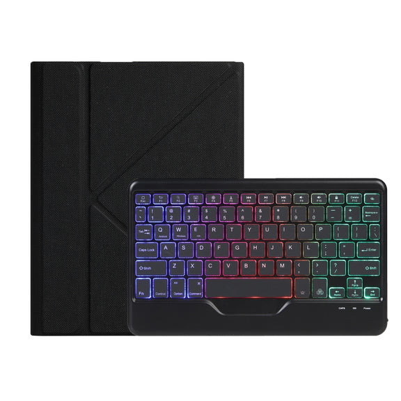 For iPad 10th Gen 10.9 2022 B10S Triangle Holder Three-color Backlight Bluetooth Keyboard Leather Case(Black)