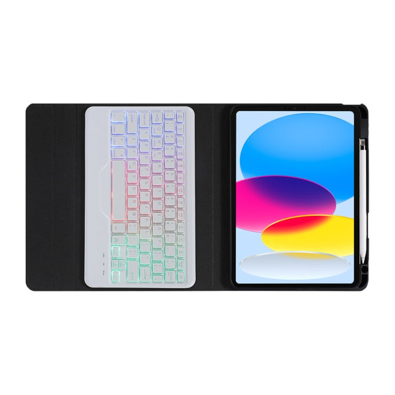For iPad 10th Gen 10.9 2022 B10S Triangle Holder Three-color Backlight Bluetooth Keyboard Leather Case(Rainbow)