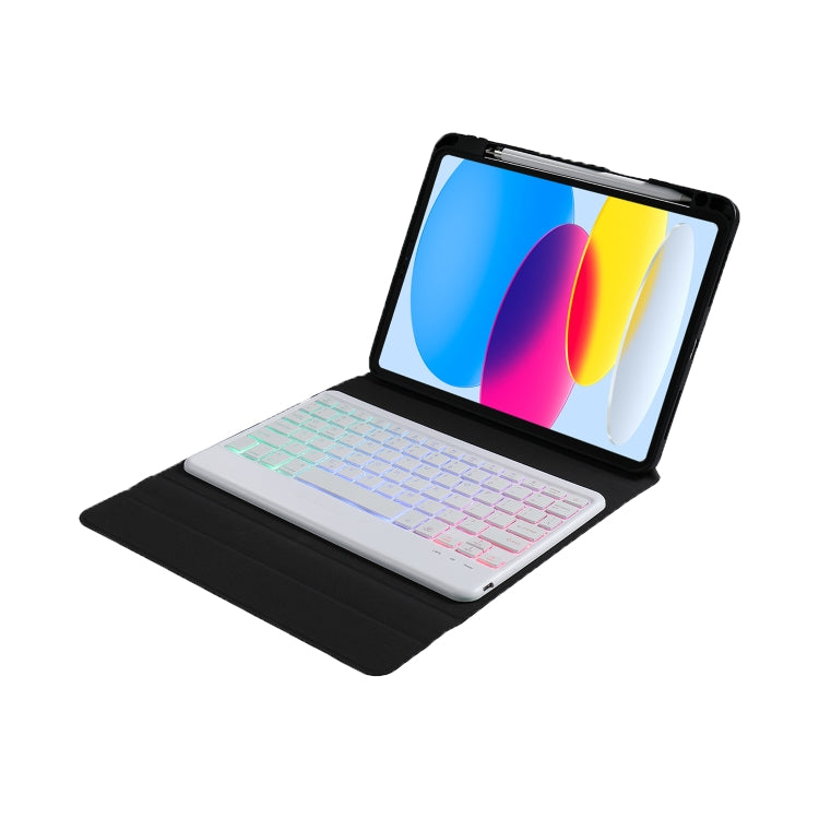 For iPad 10th Gen 10.9 2022 B10S Triangle Holder Three-color Backlight Bluetooth Keyboard Leather Case(Rainbow)