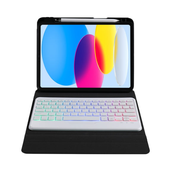 For iPad 10th Gen 10.9 2022 B10S Triangle Holder Three-color Backlight Bluetooth Keyboard Leather Case(Rainbow)