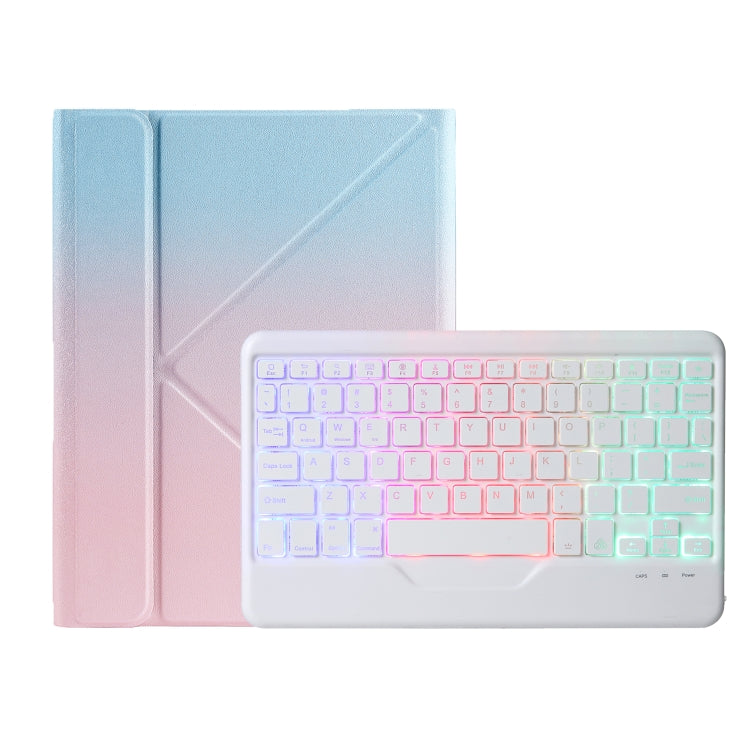 For iPad 2025 / 2022 B10S Triangle Holder Three-color Backlight Bluetooth Keyboard Leather Case(Blue Pink)
