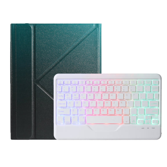 For iPad 2025 / 2022 B10S Triangle Holder Three-color Backlight Bluetooth Keyboard Leather Case(Dark Green)