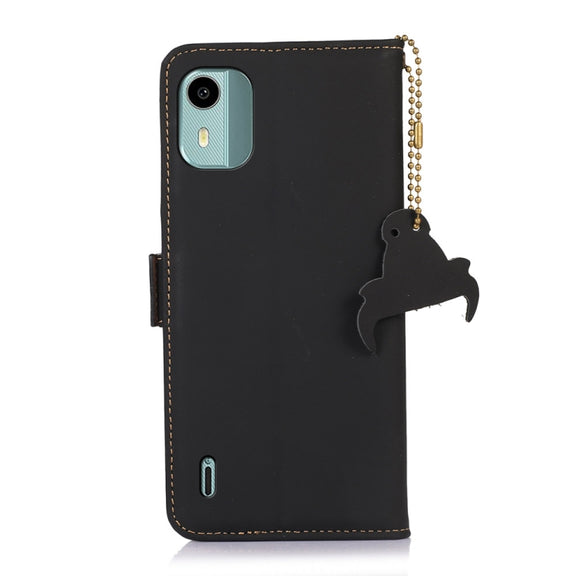 For Nokia C12 4G Genuine Leather Magnetic RFID Leather Phone Case(Black)