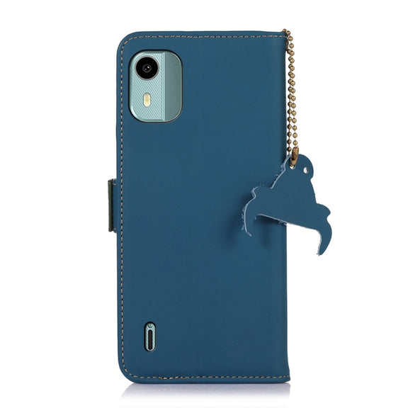 For Nokia C12 4G Genuine Leather Magnetic RFID Leather Phone Case(Blue)