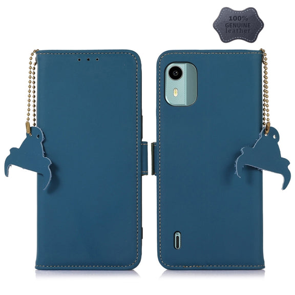 For Nokia C12 4G Genuine Leather Magnetic RFID Leather Phone Case(Blue)