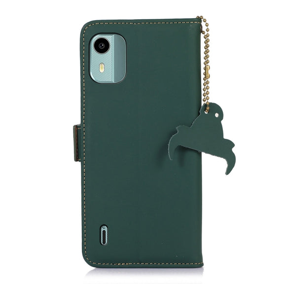 For Nokia C12 4G Genuine Leather Magnetic RFID Leather Phone Case(Green)