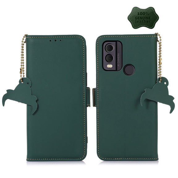For Nokia C22 4G Genuine Leather Magnetic RFID Leather Phone Case(Green)