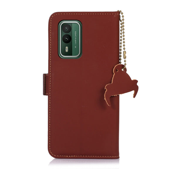 For Nokia XR21 Genuine Leather Magnetic RFID Leather Phone Case(Coffee)