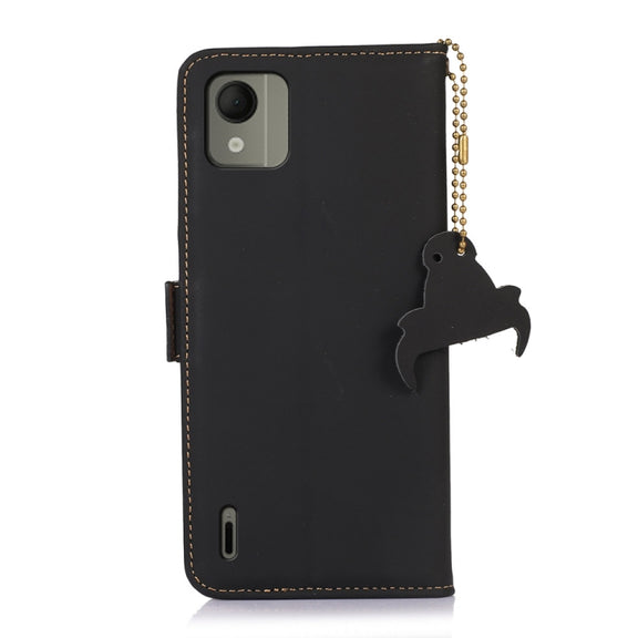 For Nokia C110 Genuine Leather Magnetic RFID Leather Phone Case(Black)