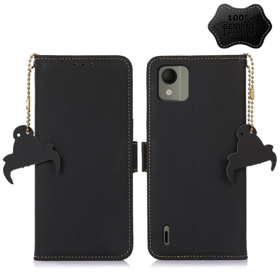 For Nokia C110 Genuine Leather Magnetic RFID Leather Phone Case(Black)