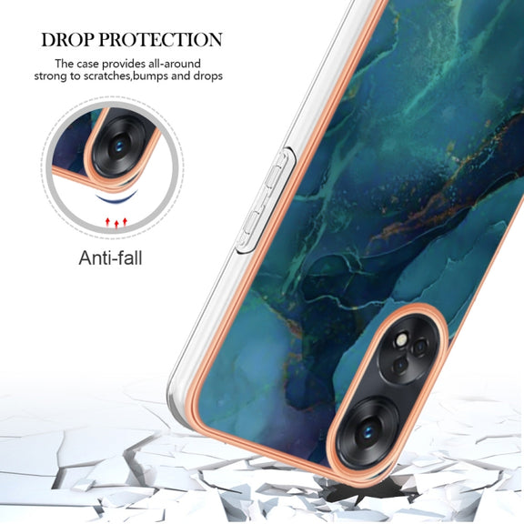 For OPPO Reno 8T 4G Electroplating Marble Dual-side IMD Phone Case(Green 017)