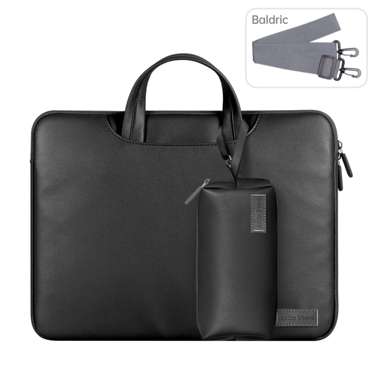 Water-resistant PU Laptop Bag Inner Bag with Power Pack, Size:15 inch(Black)