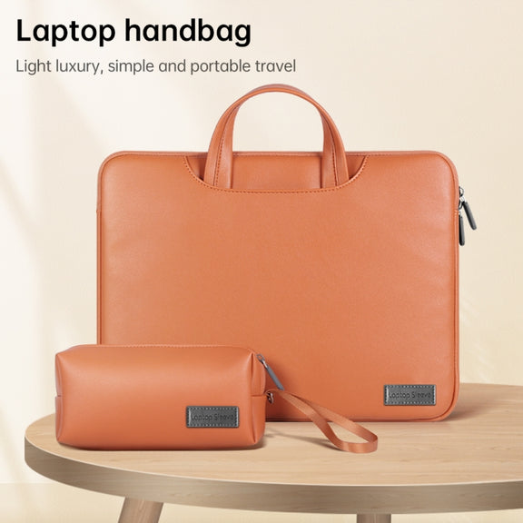 Water-resistant PU Laptop Bag Inner Bag with Power Pack, Size:15 inch(Brown)