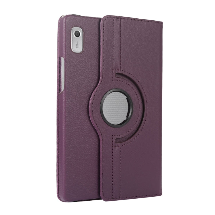 For Lenovo Tab M9 360 Degree Rotation Litchi Texture Tablet Leather Case with Holder(Purple)