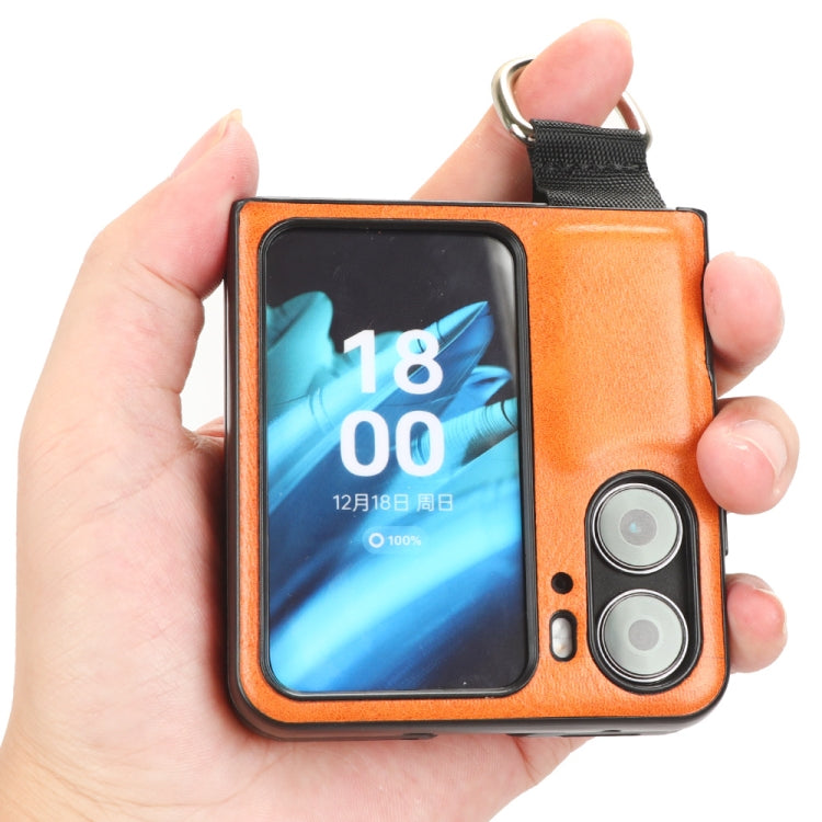 For OPPO Find N2 Flip Vintage Texture Ring Phone Case(Yellow)
