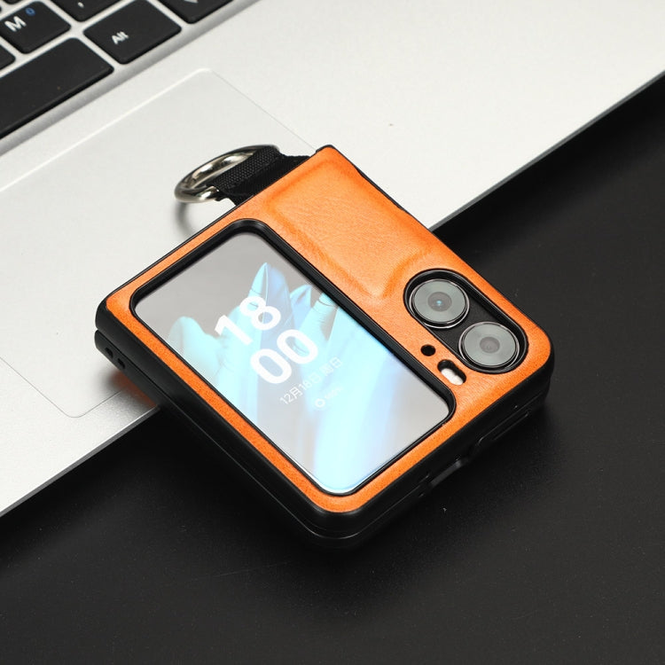 For OPPO Find N2 Flip Vintage Texture Ring Phone Case(Yellow)