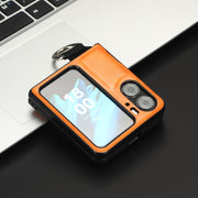 For OPPO Find N2 Flip Vintage Texture Ring Phone Case(Yellow)
