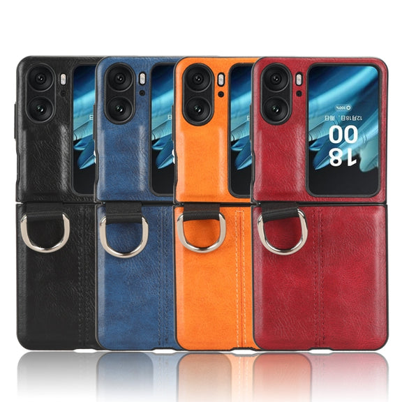 For OPPO Find N2 Flip Vintage Texture Ring Phone Case(Yellow)