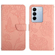 For vivo V27 HT03 Skin Feel Butterfly Embossed Flip Leather Phone Case(Pink) - vivo Cases by PMC TechLife | Online Shopping South Africa | PMC TechLife