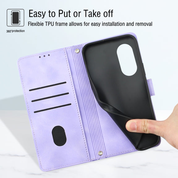 For OPPO Reno8 T 4G Foreign Skin-feel Embossed Leather Phone Case(Light Purple)