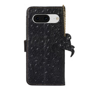 For Google Pixel 8 Ostrich Pattern Genuine Leather RFID Phone Case(Black)